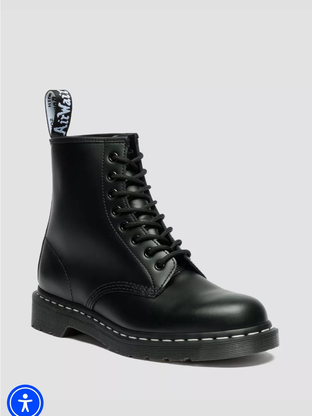 Dr. Martens 1460 
White Stitch Smooth Leather Lace Up Combat Boots